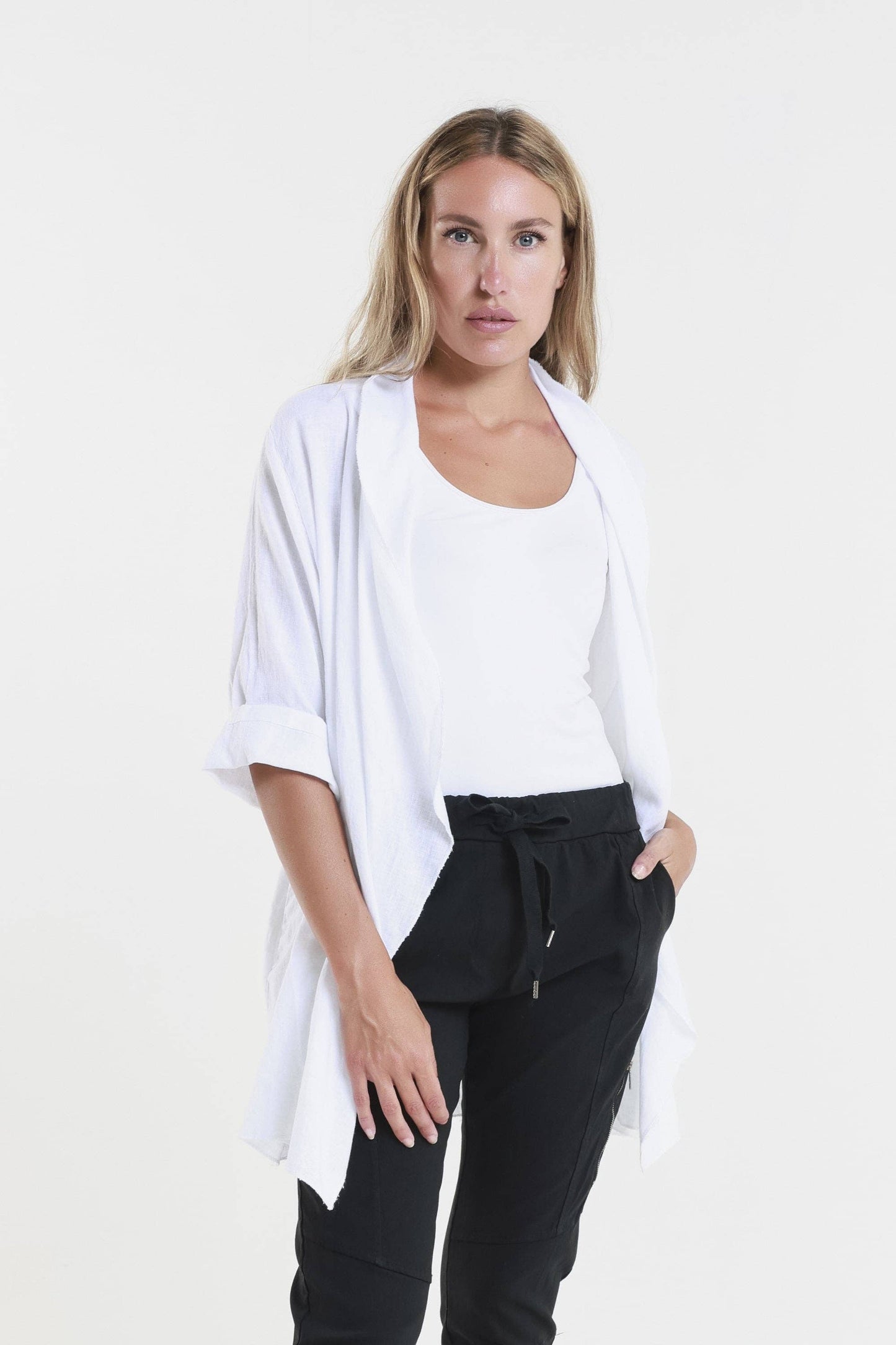 TINA Stephens Italy/Tees By Tina - Olivette Gauzy Linen Blend Open Cardigan (CQ102): 250 Beige / One Size