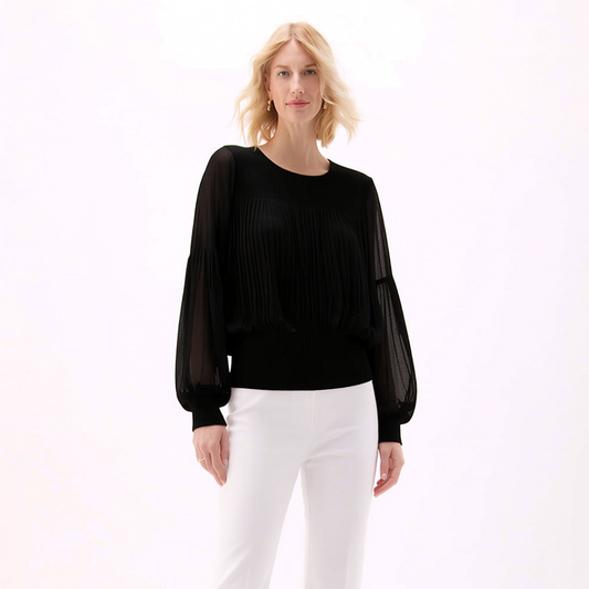 [Ellyndale - Pleating Long Sleeves Top- Chiffon Flow (Black): Black / O/S], [Tops], [Ellyndale], [Plum Bottom].