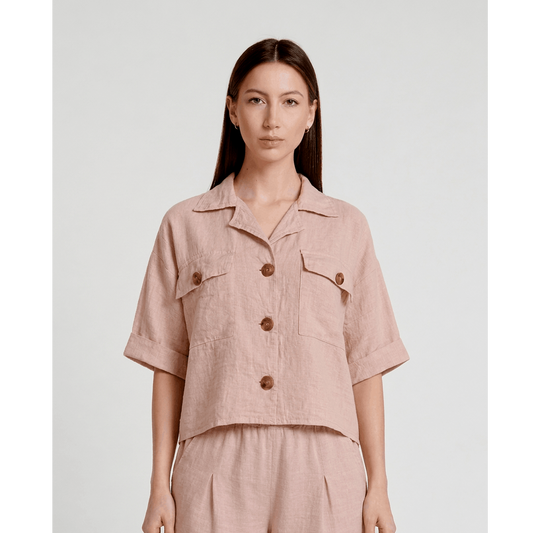 [TINA Stephens Italy/Tees By Tina - Liv Cropped Linen Jacket (JQ108): 681 Blush / Size 1], [CLOTHING], [TINA Stephens Italy/Tees By Tina], [Plum Bottom].