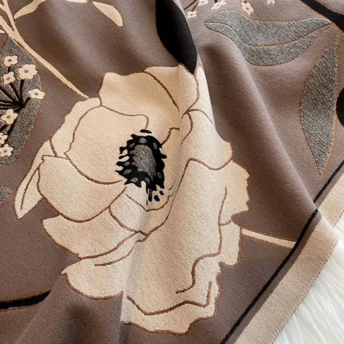 [Winding River - Gray / Black Garden Reversible Wrap – Artisan Shawl], [Scarf], [Winding River], [Plum Bottom].