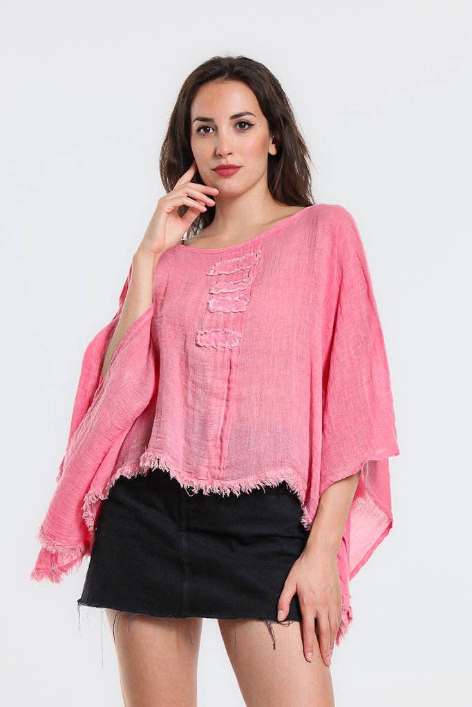 [TINA Stephens Italy/Tees By Tina - Aiyana Crinkle Linen Patch Top (BQ135): 697 Raspberry Enzyme], [CLOTHING], [TINA Stephens Italy/Tees By Tina], [Plum Bottom].