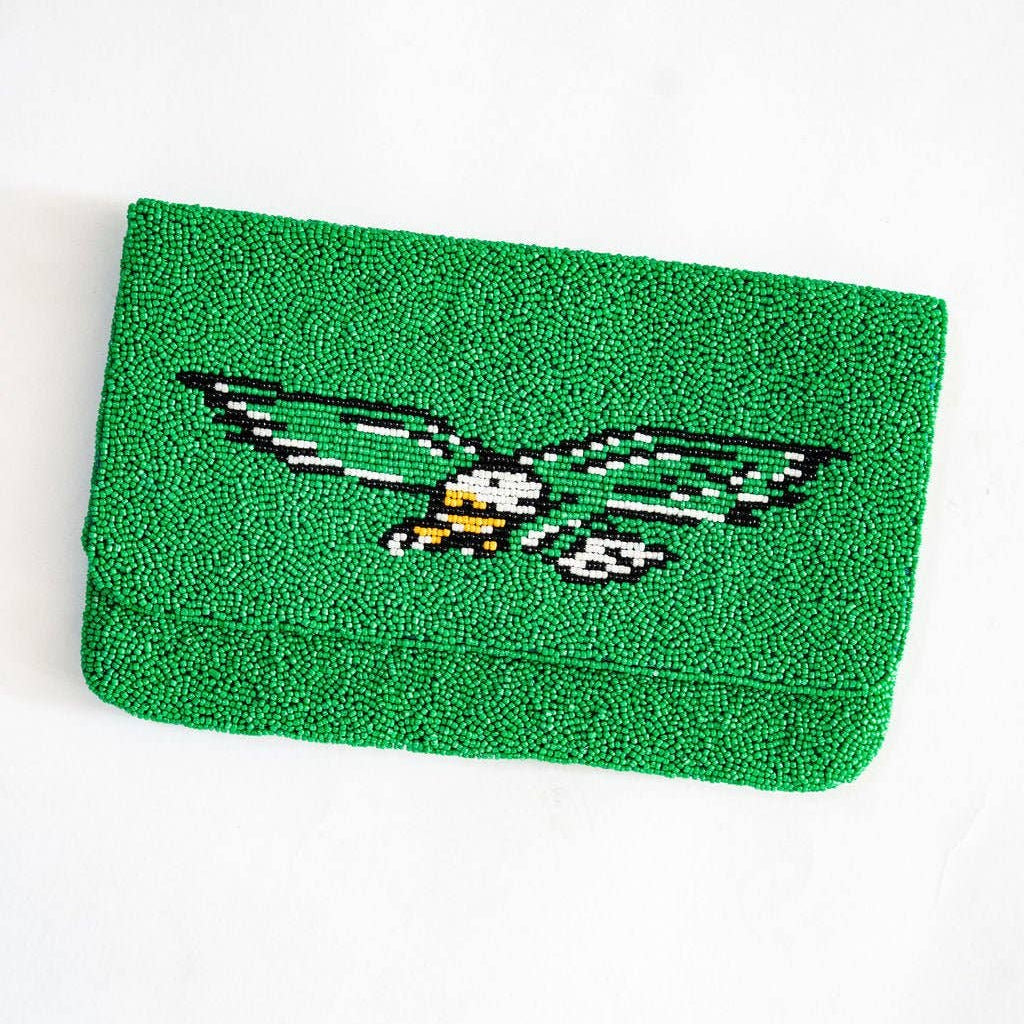 [Lisi Lerch - Eagles/Go Birds  Beaded Clutch - WS: Eagle], [], [Lisi Lerch], [Plum Bottom].
