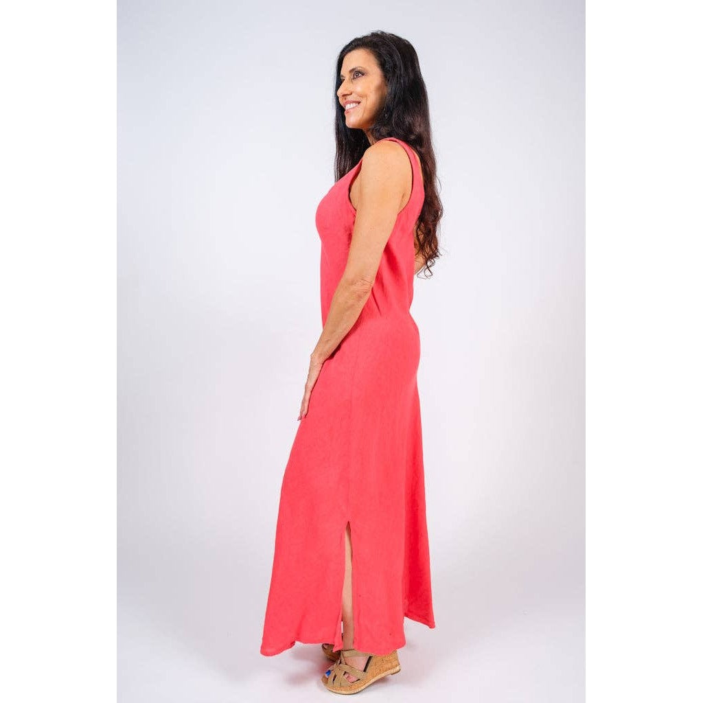 [TINA Stephens Italy/Tees By Tina - Victory Long Linen Tank Dress (DT125): 670 Hibiscus / One Size], [CLOTHING], [TINA Stephens Italy/Tees By Tina], [Plum Bottom].