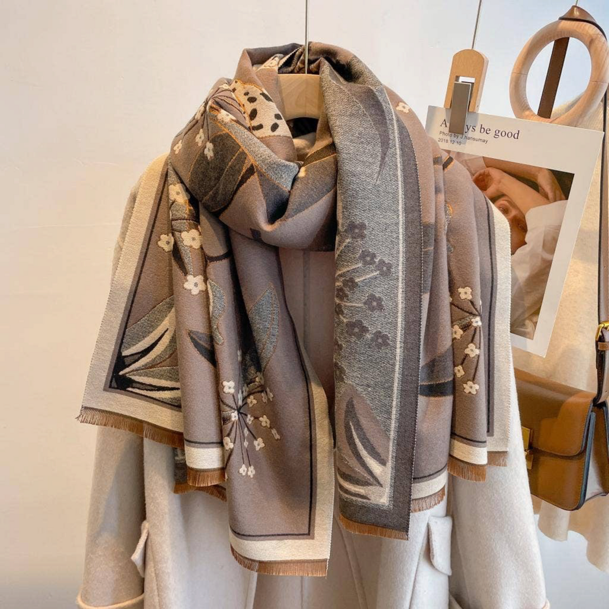 [Winding River - Gray / Black Garden Reversible Wrap – Artisan Shawl], [Scarf], [Winding River], [Plum Bottom].