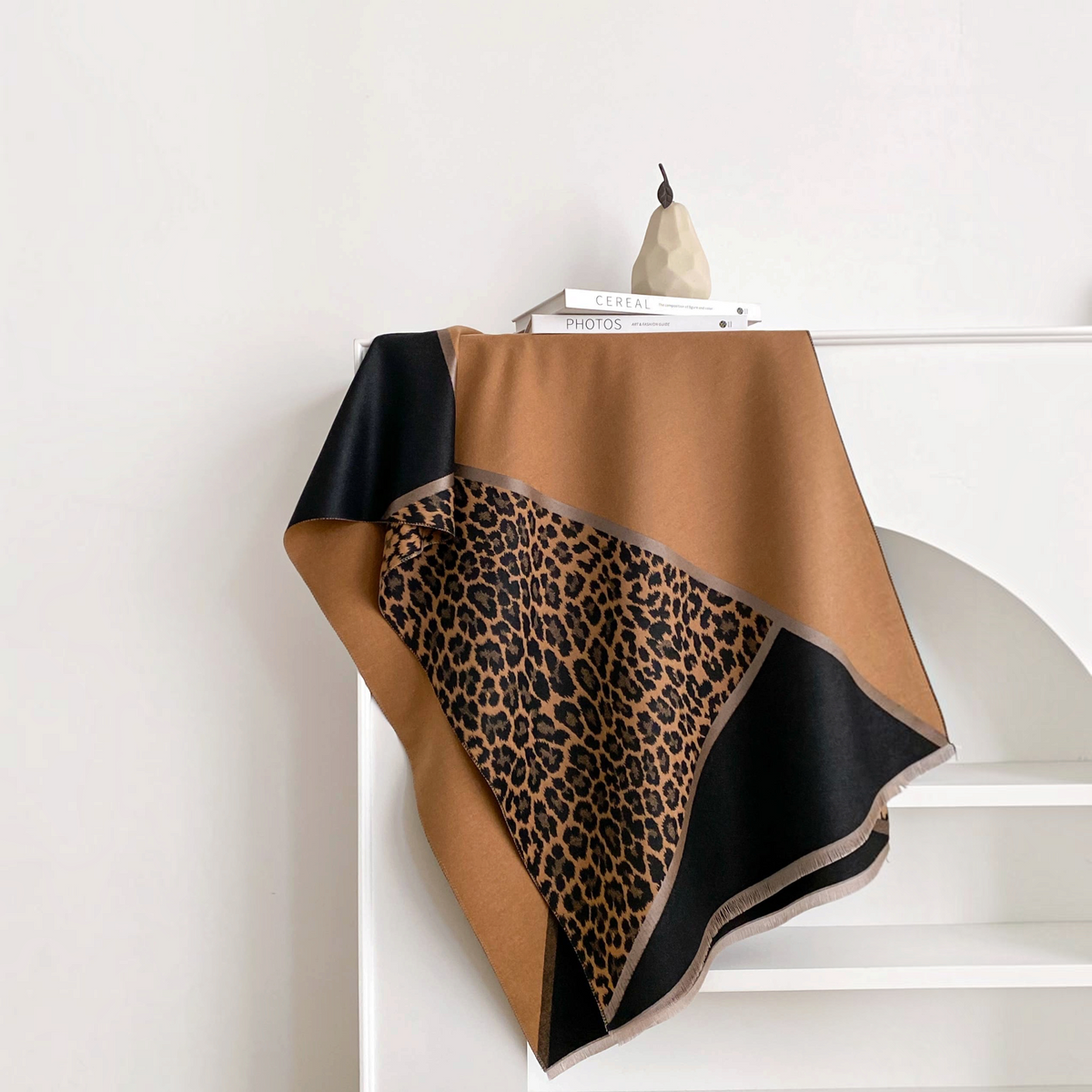 [Winding River - Brown / Black Angled Leopard Reversible Wrap], [Scarf], [Winding River], [Plum Bottom].
