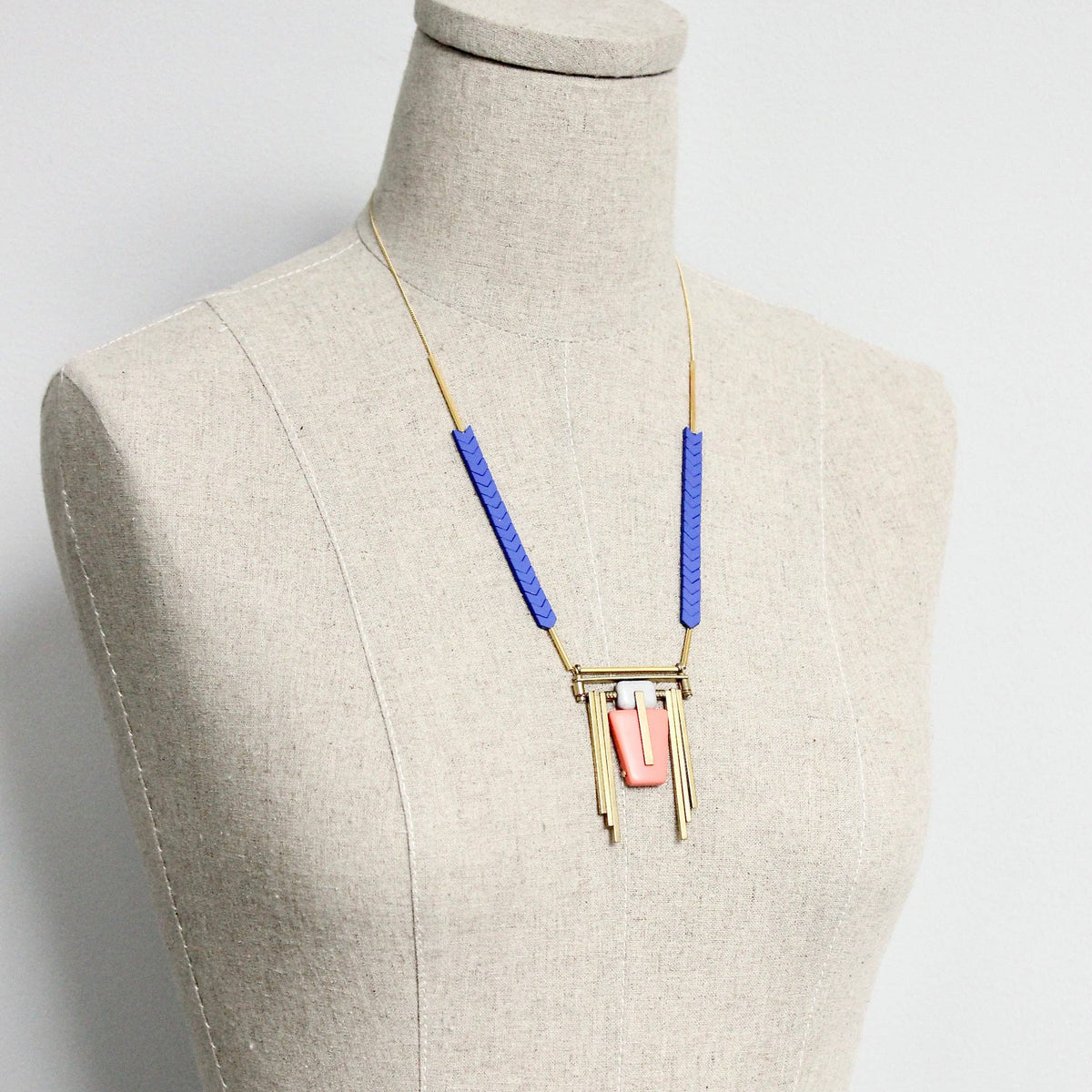 [David Aubrey Jewelry - GND322 blue and coral art deco chain necklace], [Necklaces], [David Aubrey Jewelry], [Plum Bottom].