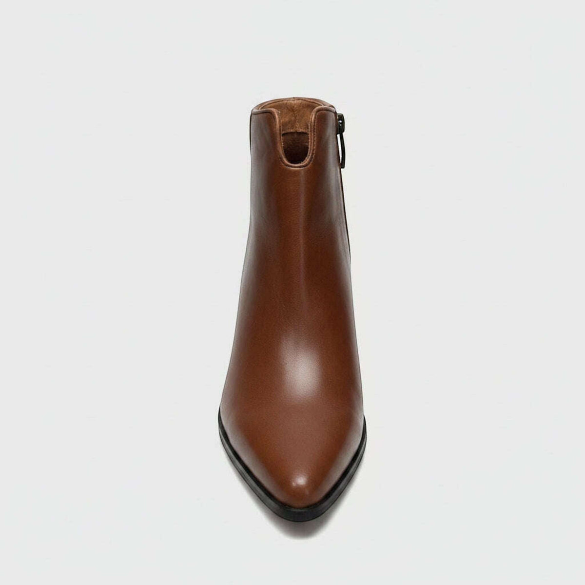 Plum Bottom CHOCOLAT BLU Edie ankle boot in chocolate brown leather with a pointed toe and side zipper closure