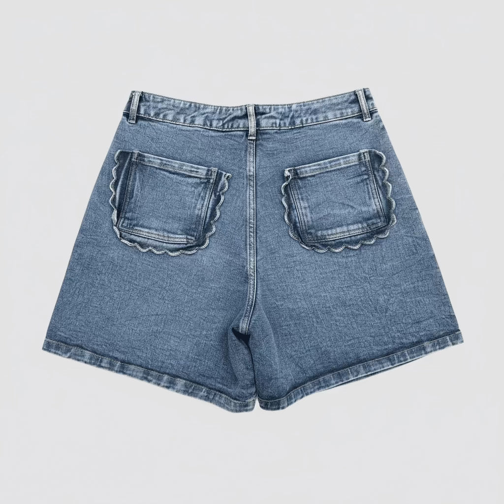 COMPANIA FANTASTICA  Denim Short with Wave Detail, Shorts, Compania Fantastica, Plum Bottom