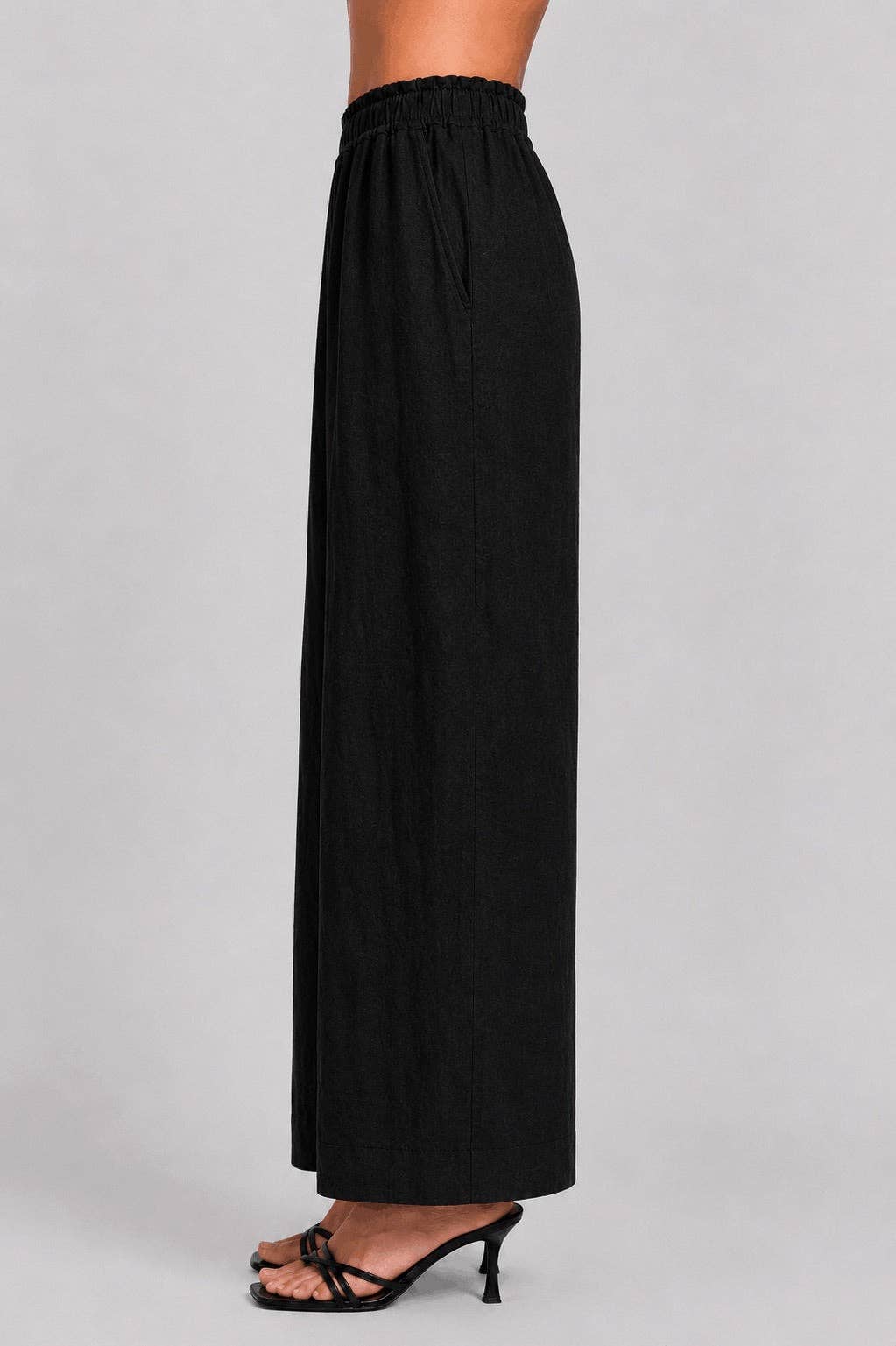 [TINA Stephens Italy/Tees By Tina - Lola Easy Linen Pant (PL916): 001 Black / One size], [Pants], [TINA Stephens Italy/Tees By Tina], [Plum Bottom].
