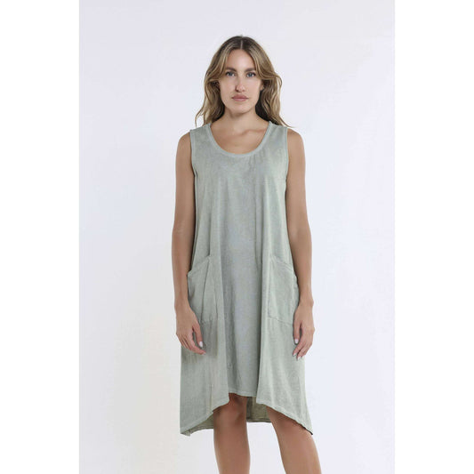 [TINA Stephens Italy/Tees By Tina - Sue Cotton Double Pocket Tank Dress (DT127): 308 Army Enzyme / One Size], [CLOTHING], [TINA Stephens Italy/Tees By Tina], [Plum Bottom].