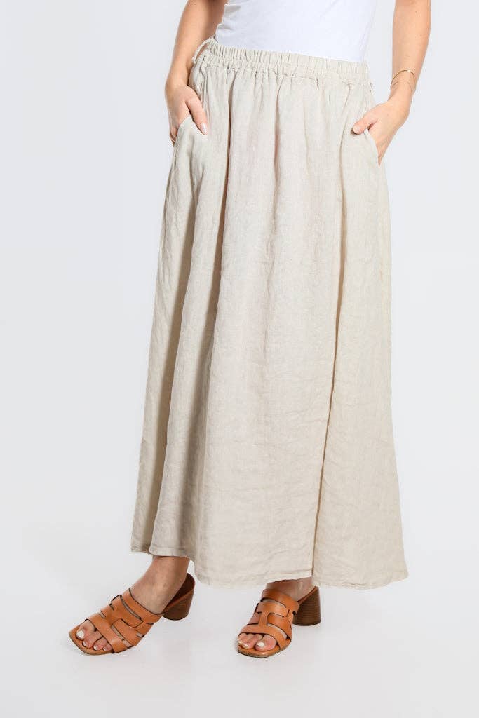 [TINA Stephens Italy/Tees By Tina - Angie A-Line Long Linen Skirt with Pockets (SL113): 250 Beige], [CLOTHING], [TINA Stephens Italy/Tees By Tina], [Plum Bottom].