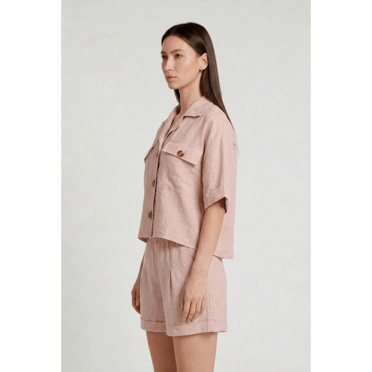 [TINA Stephens Italy/Tees By Tina - Liv Cropped Linen Jacket (JQ108): 681 Blush / Size 1], [CLOTHING], [TINA Stephens Italy/Tees By Tina], [Plum Bottom].