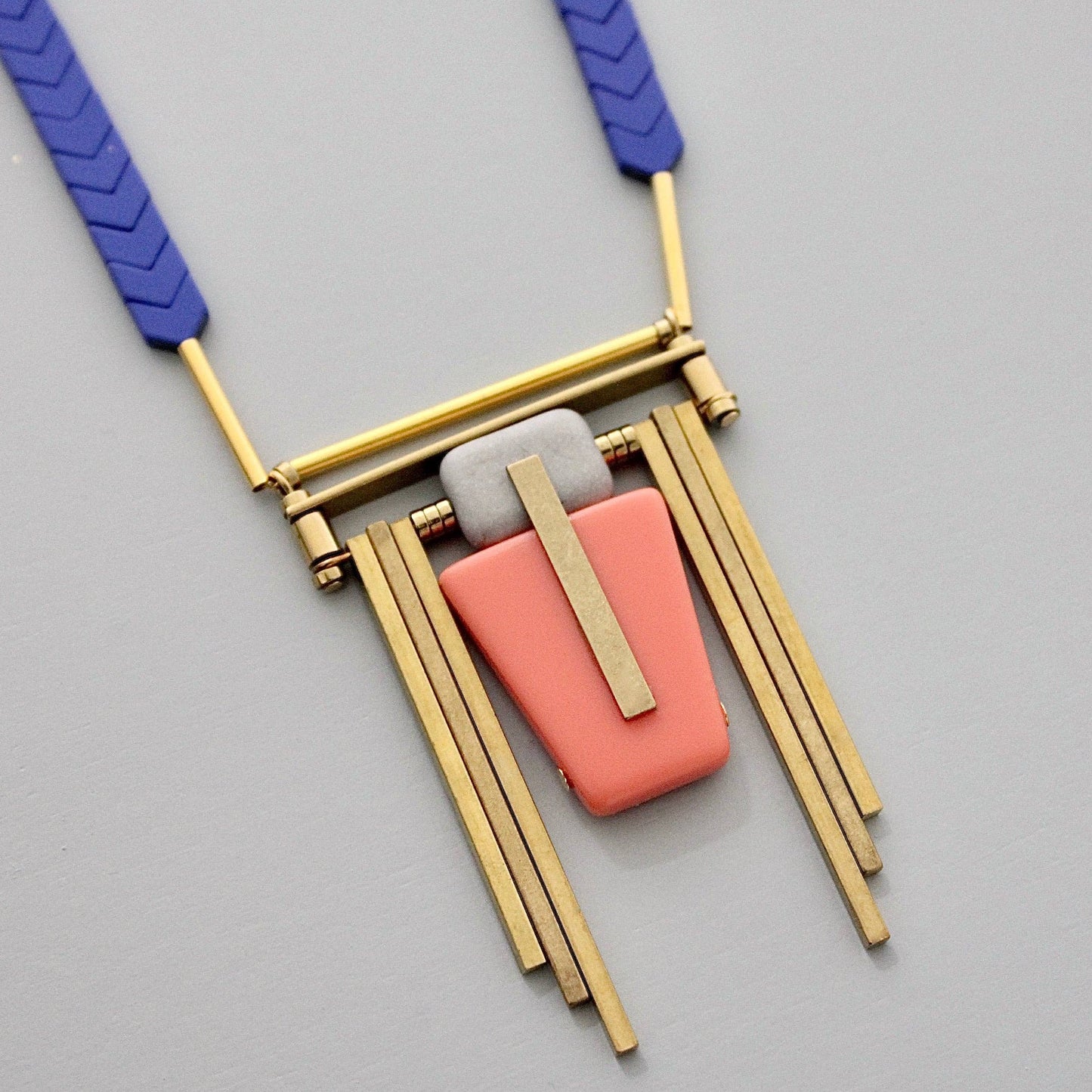[David Aubrey Jewelry - GND322 blue and coral art deco chain necklace], [Necklaces], [David Aubrey Jewelry], [Plum Bottom].