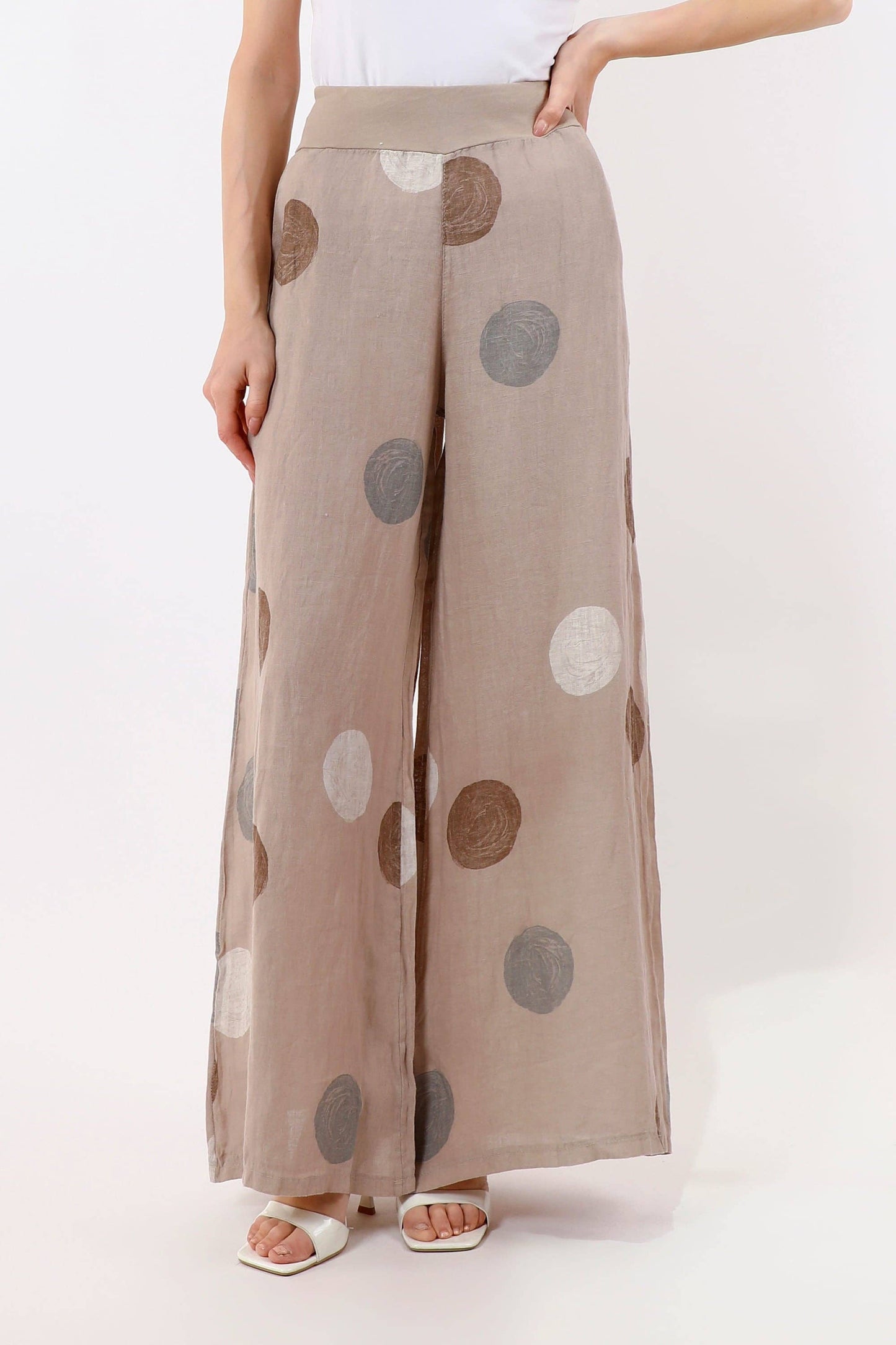 [TINA Stephens Italy/Tees By Tina - Meri Circle Linen Palazzo Pant (PL921C): 286 Cashmere / One Size], [Pants], [TINA Stephens Italy/Tees By Tina], [Plum Bottom].