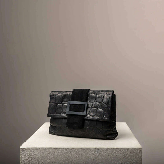 DANIELLA LEHAVI - Eva Clutch - Black Crocco, ACCESSORIES, Daniella Lehavi, Plum Bottom