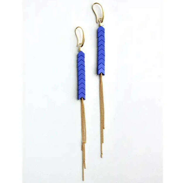 DAVID AUBREY - Blue and Gold Chain Fringe Earrings, ACCESSORIES, David Aubrey, Plum Bottom