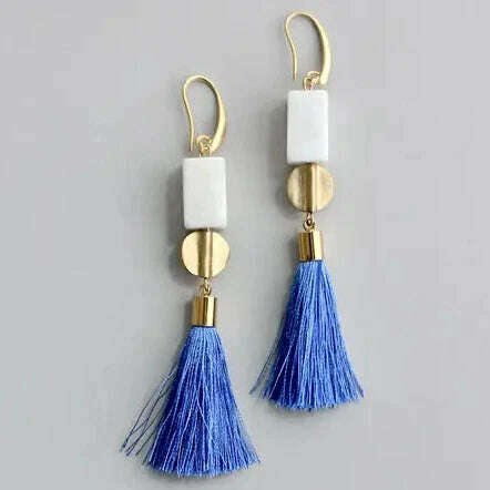 DAVID AUBREY - White & Blue Tassel Earrings, ACCESSORIES, David Aubrey, Plum Bottom