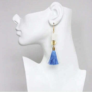 DAVID AUBREY - White & Blue Tassel Earrings, ACCESSORIES, David Aubrey, Plum Bottom