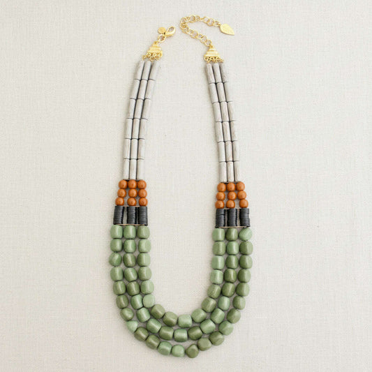 [David Aubrey Jewelry - FER221 Three strand gray and green necklace.], [Necklaces], [David Aubrey Jewelry], [Plum Bottom].