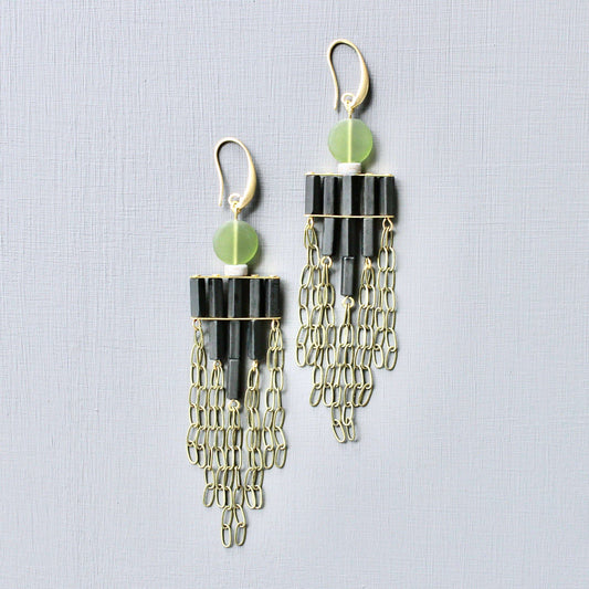[David Aubrey Jewelry - JLTE72 olivine and black shoulder duster earrings], [Earrings], [David Aubrey Jewelry], [Plum Bottom].