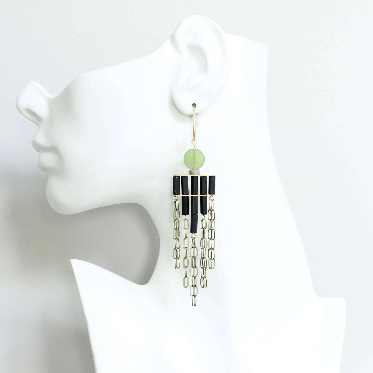 [David Aubrey Jewelry - JLTE72 olivine and black shoulder duster earrings], [Earrings], [David Aubrey Jewelry], [Plum Bottom].