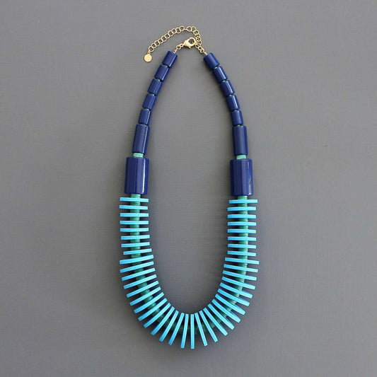 [David Aubrey Jewelry - KYL322 Capri blue wood and acrylic necklace], [Necklaces], [David Aubrey Jewelry], [Plum Bottom].