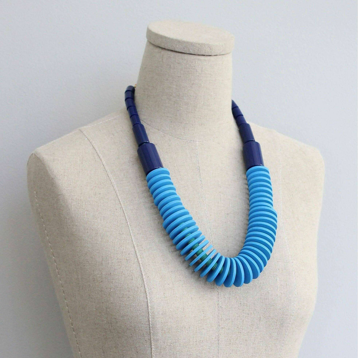 [David Aubrey Jewelry - KYL322 Capri blue wood and acrylic necklace], [Necklaces], [David Aubrey Jewelry], [Plum Bottom].