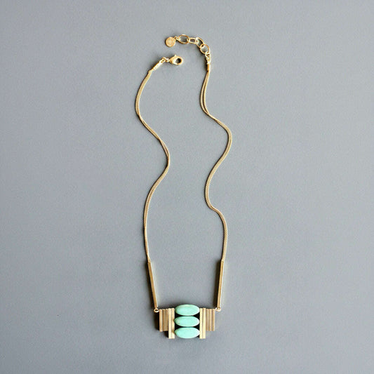 [David Aubrey Jewelry - MLN516 Turquoise and brass Artdeco necklace], [Necklaces], [David Aubrey Jewelry], [Plum Bottom].