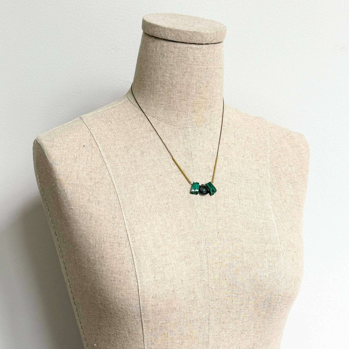 [David Aubrey Jewelry - NDN118 Mini London blue topaz quartz and malachite necklace], [Necklaces], [David Aubrey Jewelry], [Plum Bottom].
