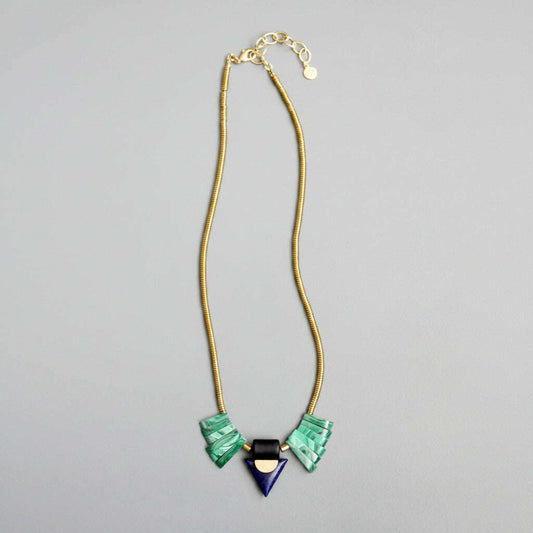[David Aubrey Jewelry - NDN418 Artdeco malachite and navy blue pendant necklace], [Necklaces], [David Aubrey Jewelry], [Plum Bottom].
