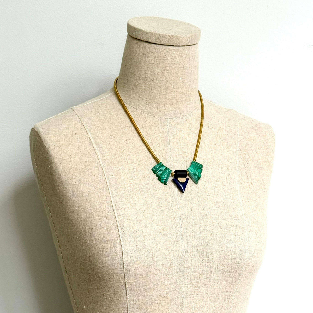 [David Aubrey Jewelry - NDN418 Artdeco malachite and navy blue pendant necklace], [Necklaces], [David Aubrey Jewelry], [Plum Bottom].