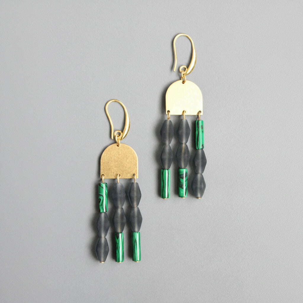 [David Aubrey Jewelry - NDNE19 Artdeco blue and malachite earrings], [Earrings], [David Aubrey Jewelry], [Plum Bottom].