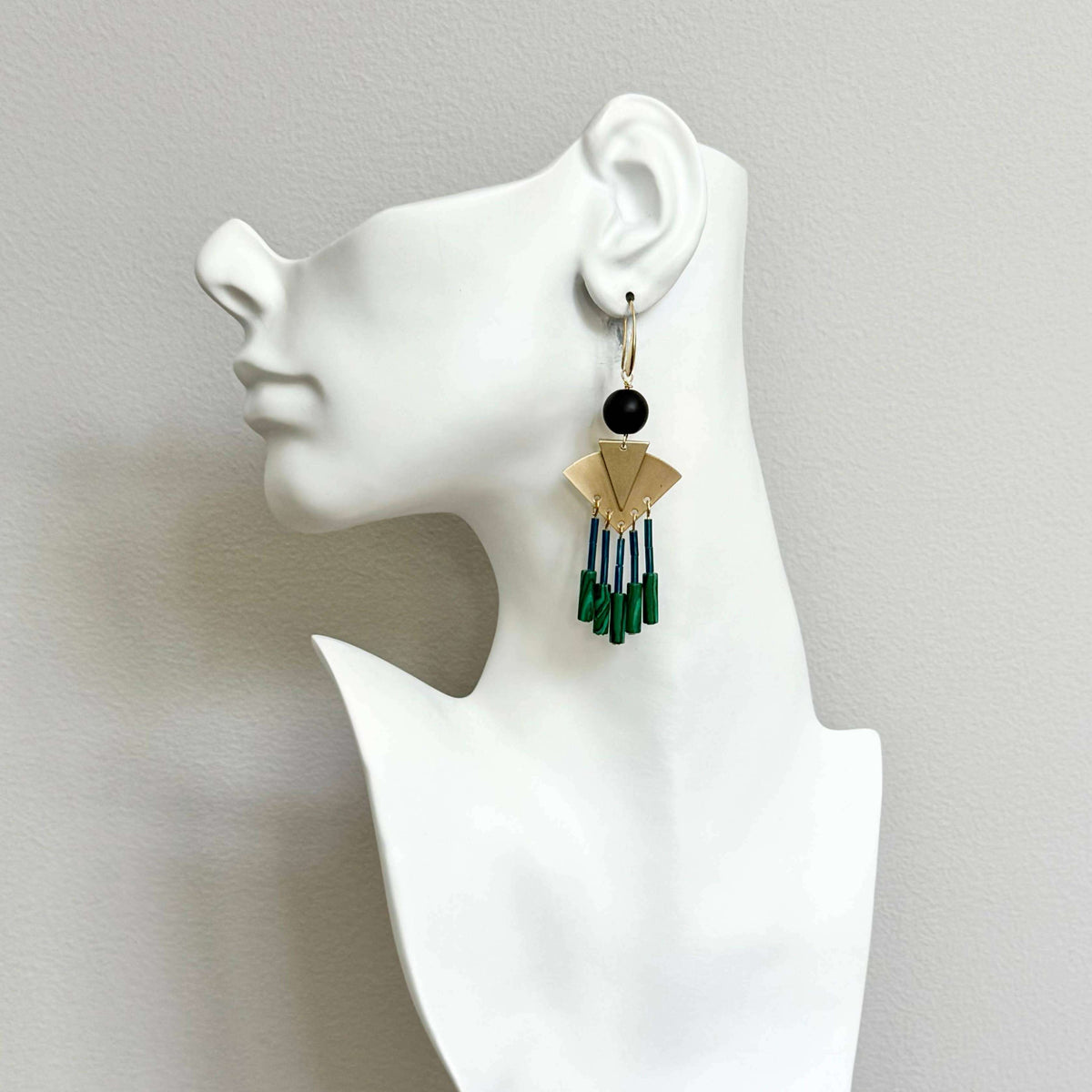 [David Aubrey Jewelry - NDNE26 Artdeco iris blue and malachite earrings], [Earrings], [David Aubrey Jewelry], [Plum Bottom].