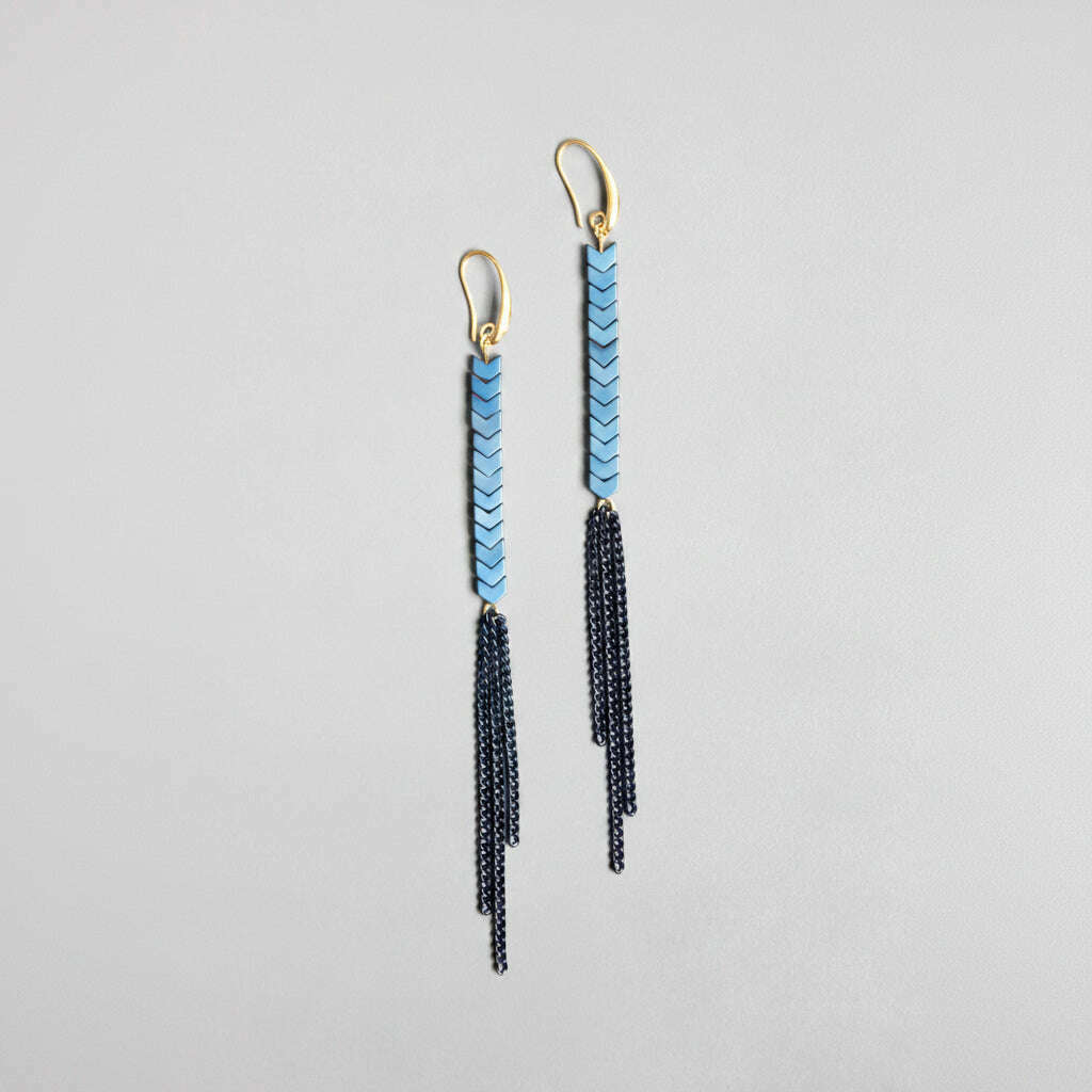 [David Aubrey Jewelry - NDNE27 Bue iris shoulder duster earrings], [Earrings], [David Aubrey Jewelry], [Plum Bottom].