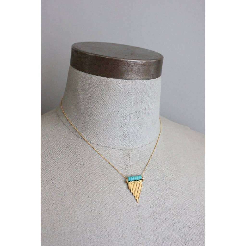[David Aubrey Jewelry - RYL115 Turquoise and brass pendant necklace], [Necklaces], [David Aubrey Jewelry], [Plum Bottom].
