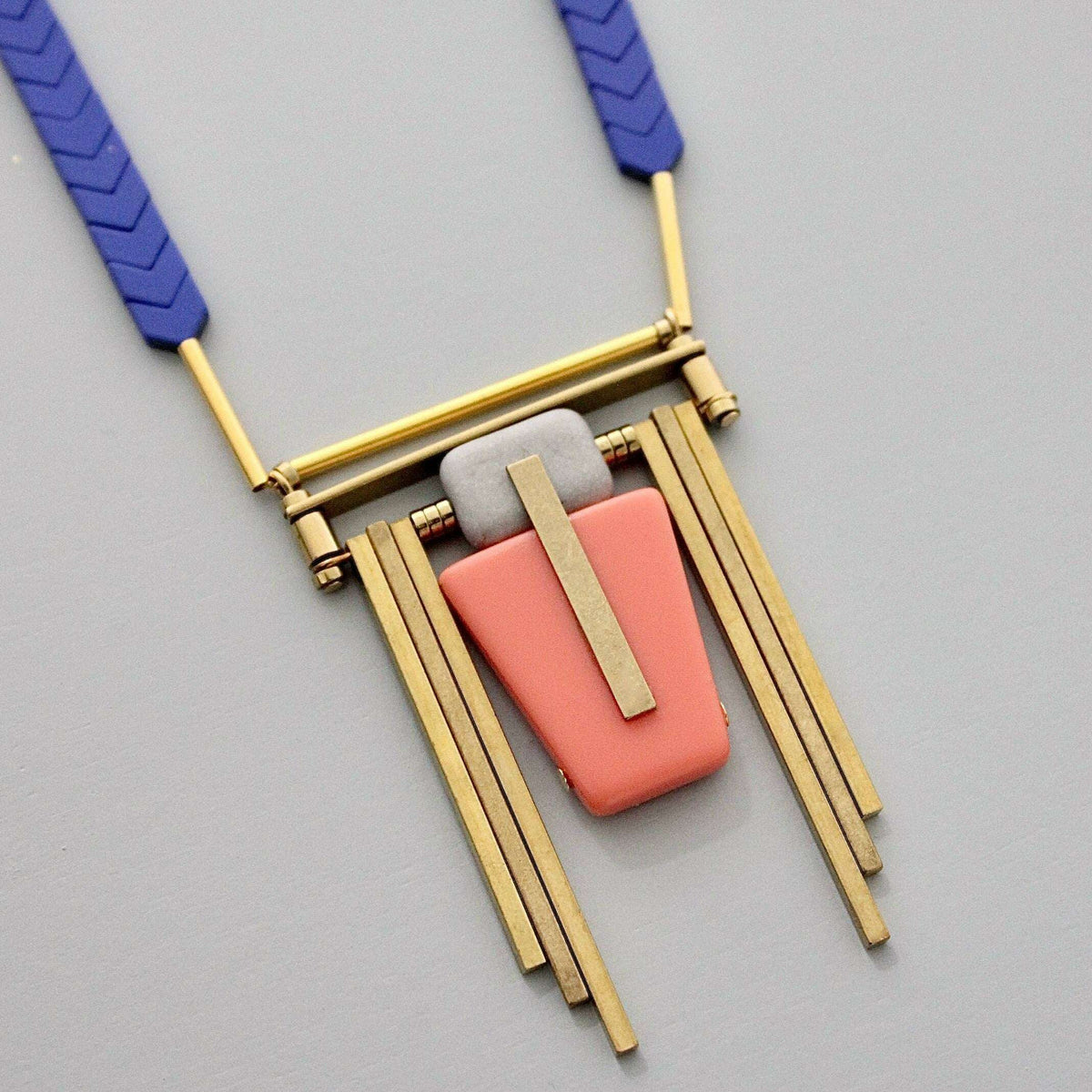 [David Aubrey Jewelry - GND322 blue and coral art deco chain necklace], [Necklaces], [David Aubrey Jewelry], [Plum Bottom].