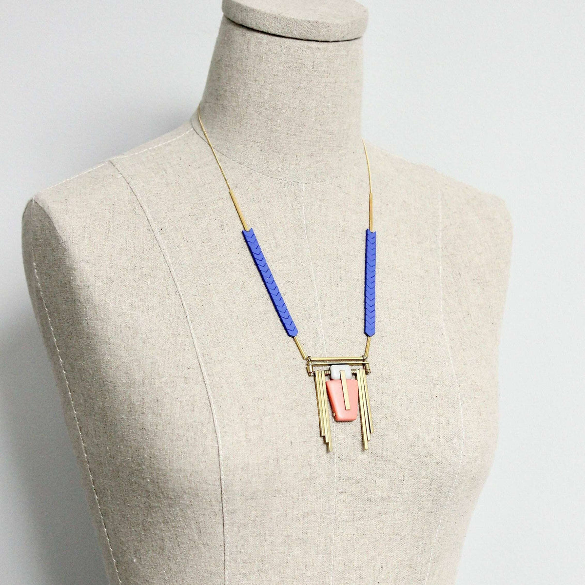 [David Aubrey Jewelry - GND322 blue and coral art deco chain necklace], [Necklaces], [David Aubrey Jewelry], [Plum Bottom].