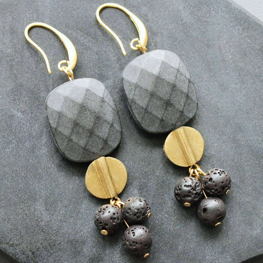 [David Aubrey Jewelry - LEXE48 Jet glass and lava cluster earrings], [Earrings], [David Aubrey Jewelry], [Plum Bottom].