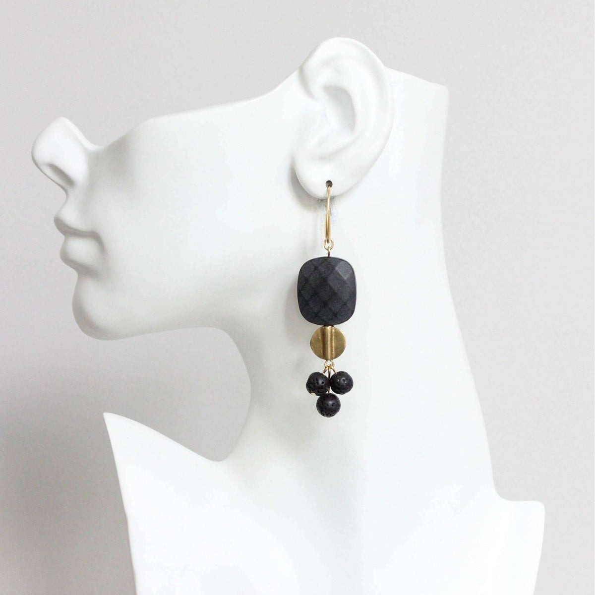 [David Aubrey Jewelry - LEXE48 Jet glass and lava cluster earrings], [Earrings], [David Aubrey Jewelry], [Plum Bottom].