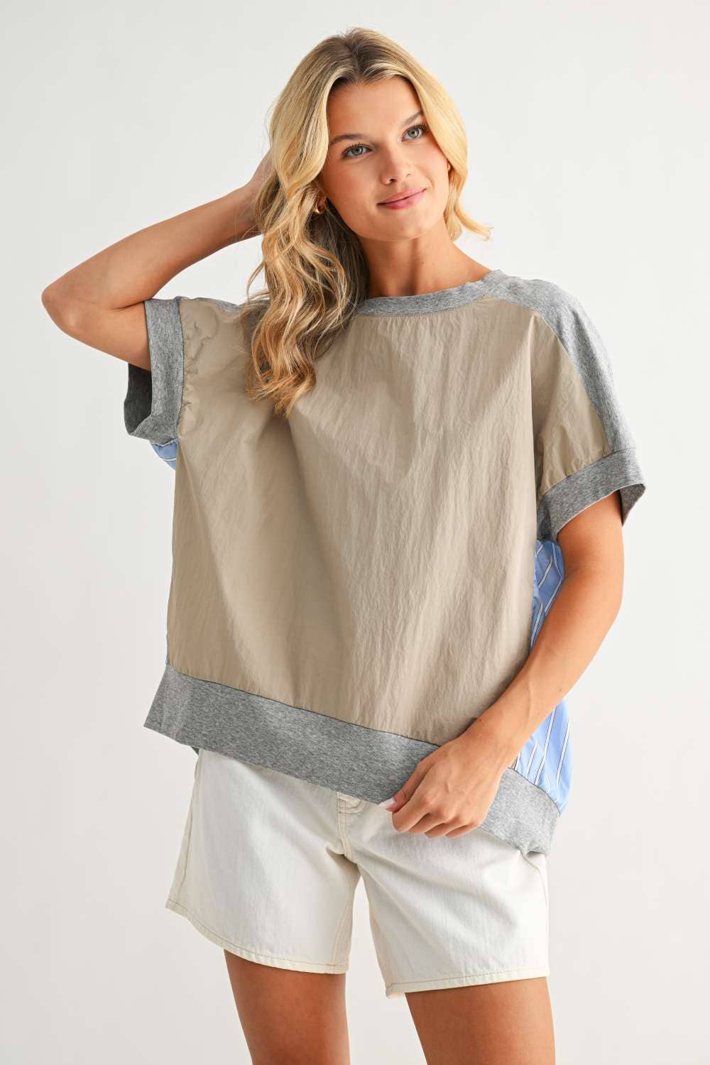 JOH APPAREL Joy Top Heather Grey Khaki