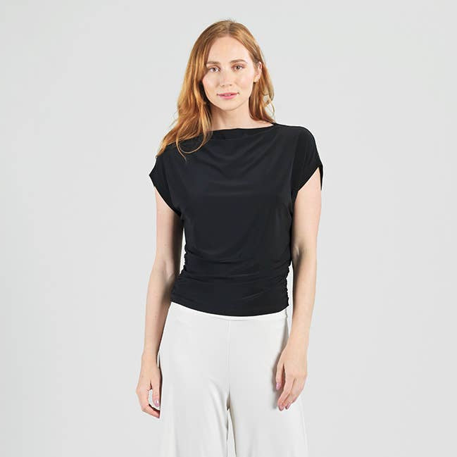 CLARA SUNWOO T224 Side Ruched Boat Neck Top