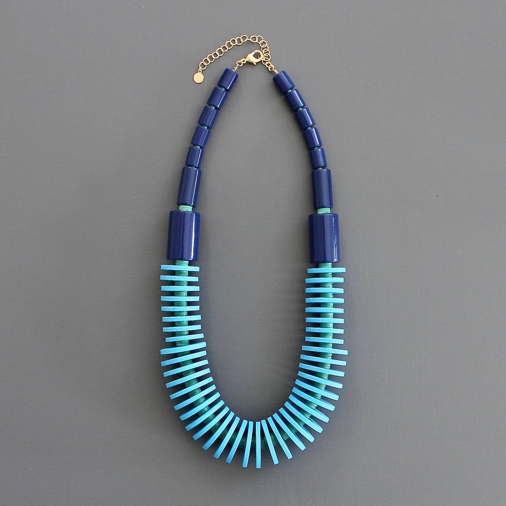 [David Aubrey Jewelry - KYL322 Capri blue wood and acrylic necklace], [Necklaces], [David Aubrey Jewelry], [Plum Bottom].