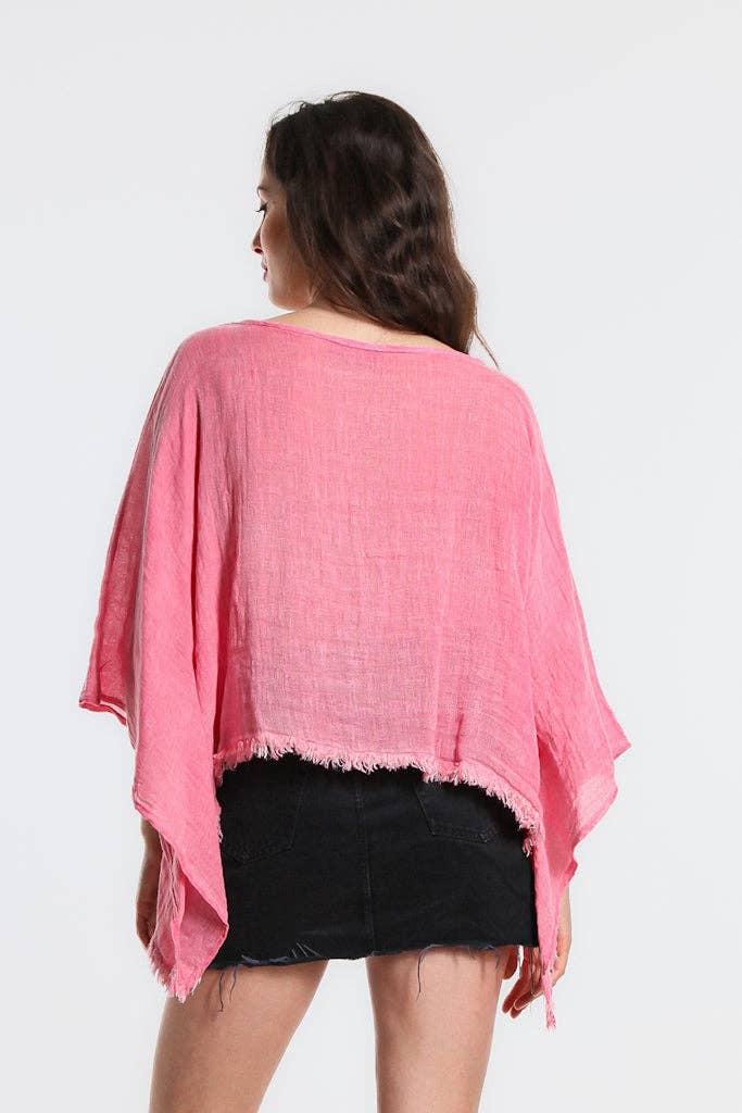 [TINA Stephens Italy/Tees By Tina - Aiyana Crinkle Linen Patch Top (BQ135): 697 Raspberry Enzyme], [CLOTHING], [TINA Stephens Italy/Tees By Tina], [Plum Bottom].