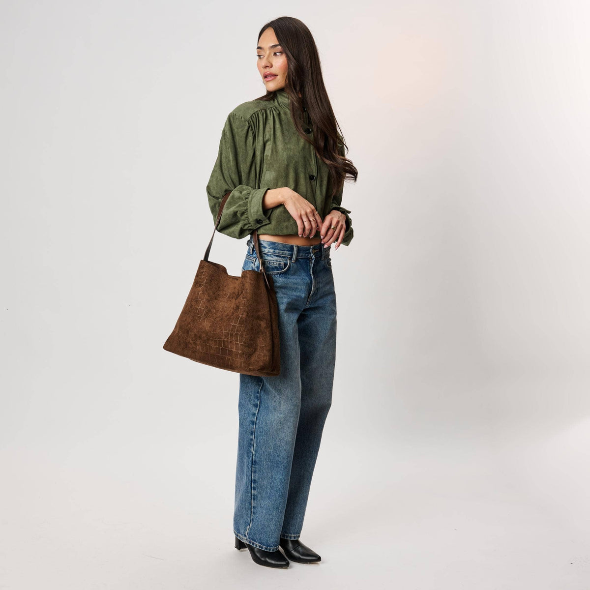 [Moda Luxe - Neve Croco Tote: Chocolate], [Handbags], [Moda Luxe], [Plum Bottom].