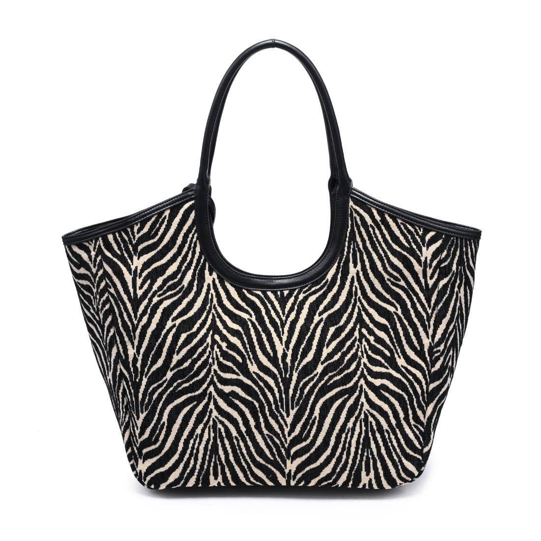 [Moda Luxe - Delilah - Zebra Tote: Black Beige], [Handbag], [Moda Luxe], [Plum Bottom].