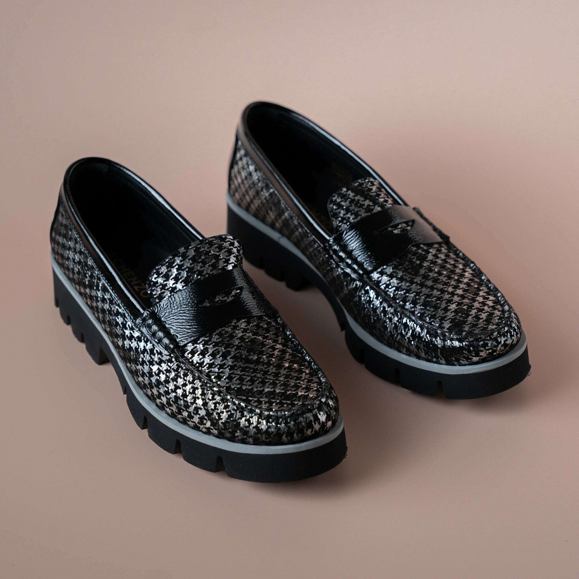 Di Chenzo - 9351 Black/Silver Houndstooth Loafer, Loafers, DICHENZO, Plum Bottom