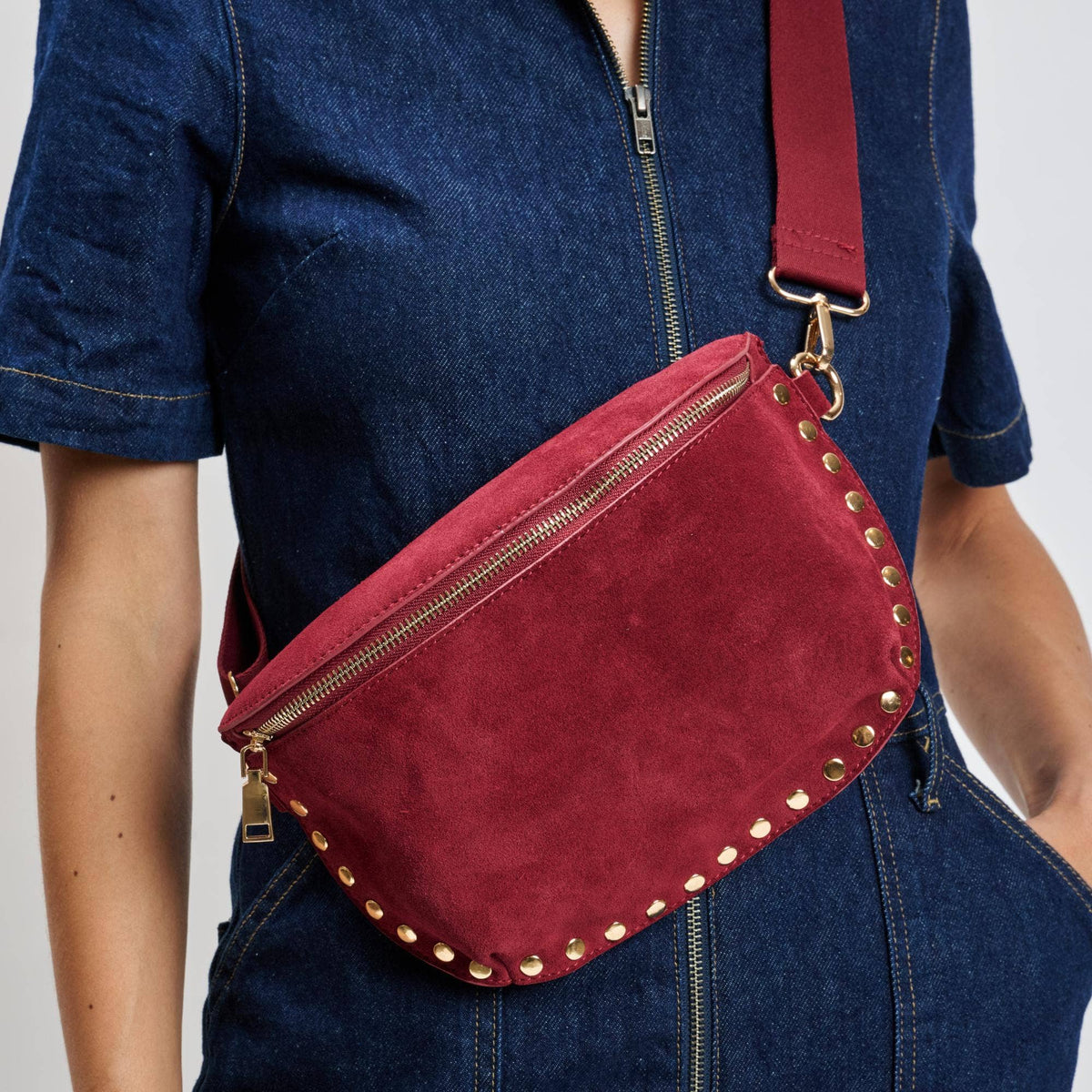 [Moda Luxe - Gizelle-Suede Belt Bag: Custard], [Handbag], [Moda Luxe], [Plum Bottom].