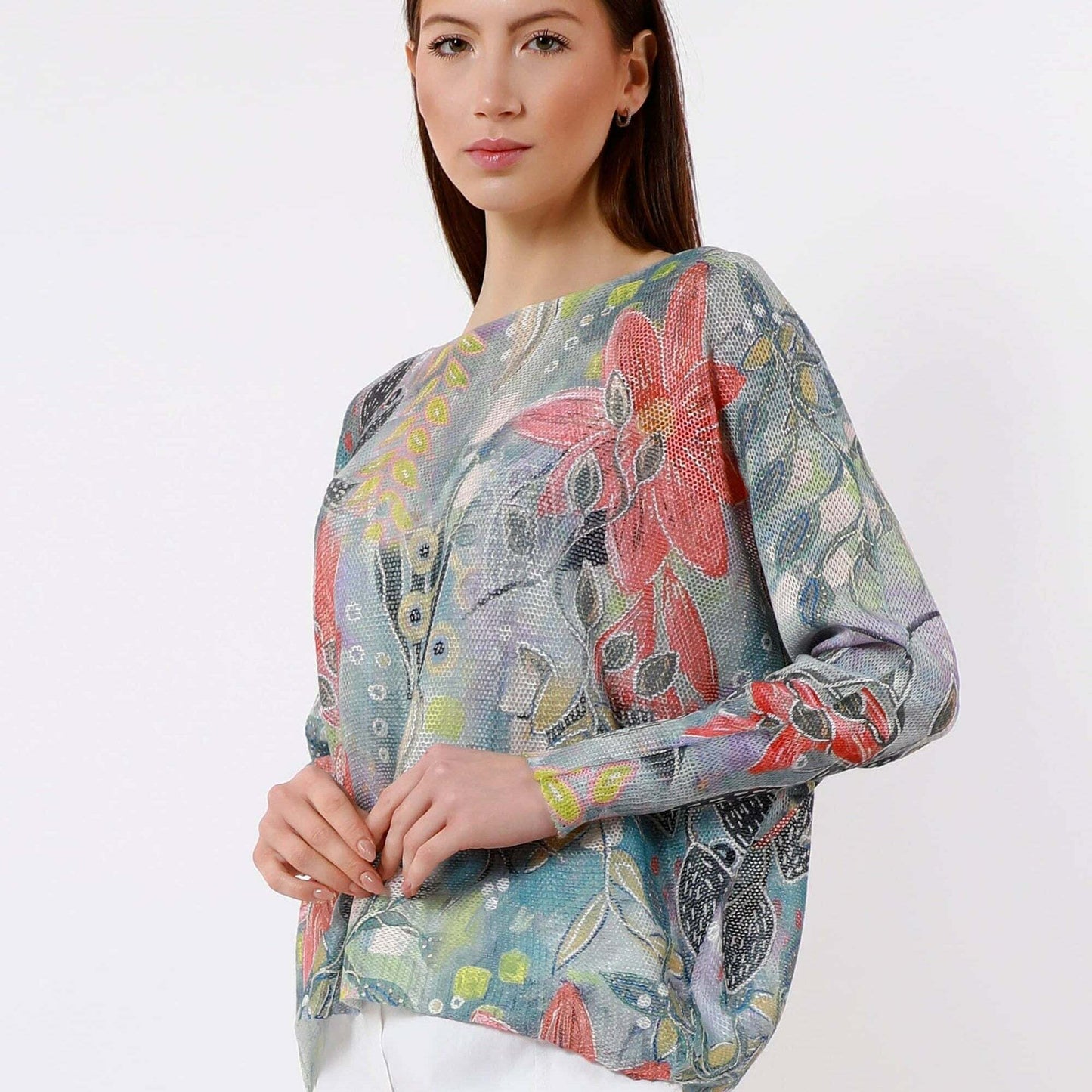 [TINA Stephens Italy/Tees By Tina - Bloom Danielle Batwing Open Knit Sweater (BLS424BL): 428 Celestial Blue / One Size], [CLOTHING], [TINA Stephens Italy/Tees By Tina], [Plum Bottom].