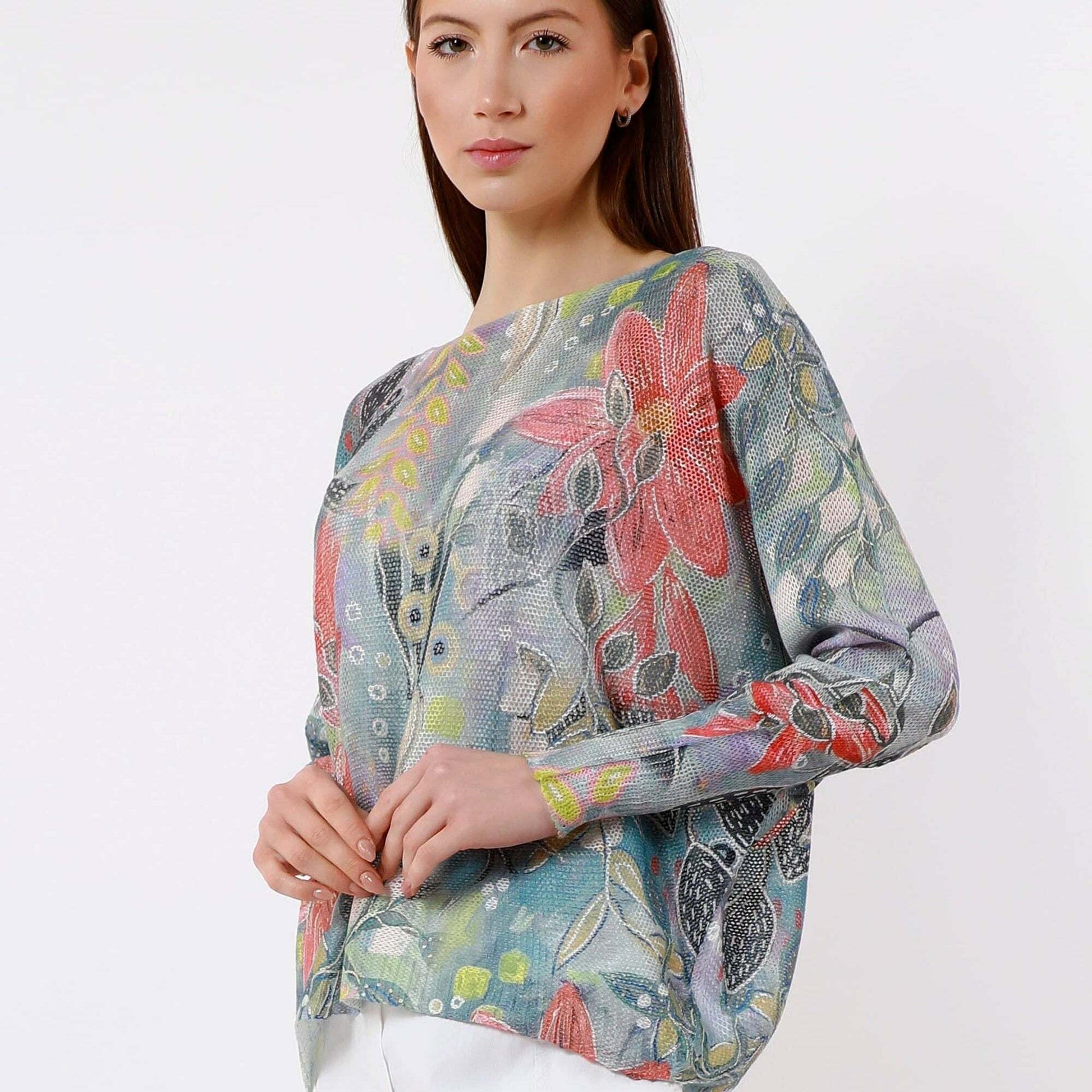 [TINA Stephens Italy/Tees By Tina - Bloom Danielle Batwing Open Knit Sweater (BLS424BL): 428 Celestial Blue / One Size], [CLOTHING], [TINA Stephens Italy/Tees By Tina], [Plum Bottom].