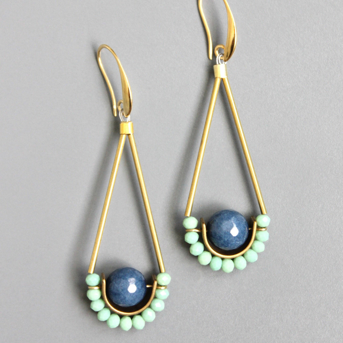 [David Aubrey Jewelry - NDNE18 Navy blue and mint earrings], [Earrings], [David Aubrey Jewelry], [Plum Bottom].